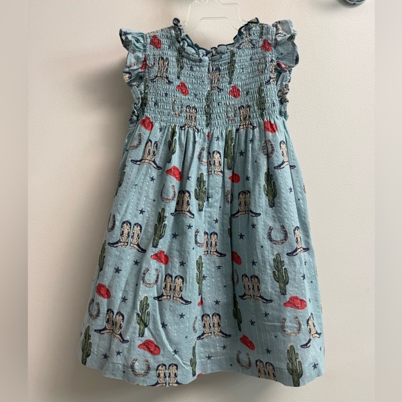 PINK CHICKEN Girls Light Blue Cowgirl Print Smocked Sleeveless Dress - Size 3T - Picture 4 of 6